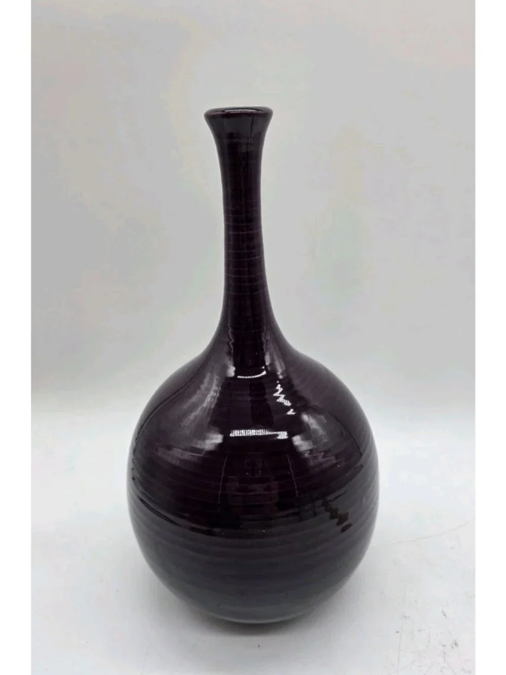 Artisan Made Long Neck Ceramic Vase Eggplant Plumb Colored MCM Boho Contemporary